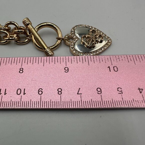 Guess Necklace Rose Gold Heart Pendant Rhinestone Logo Toggle Chain Y2K 20" - Picture 7 of 9